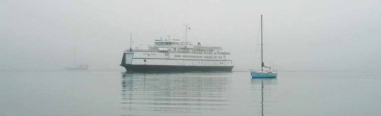 Steamship Authority ferry arrives in a foggy harbor